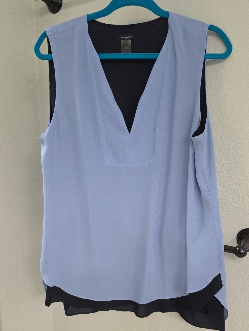 Ann Taylor Sleeveless V-Neck Layered Shell Top - Light Blue